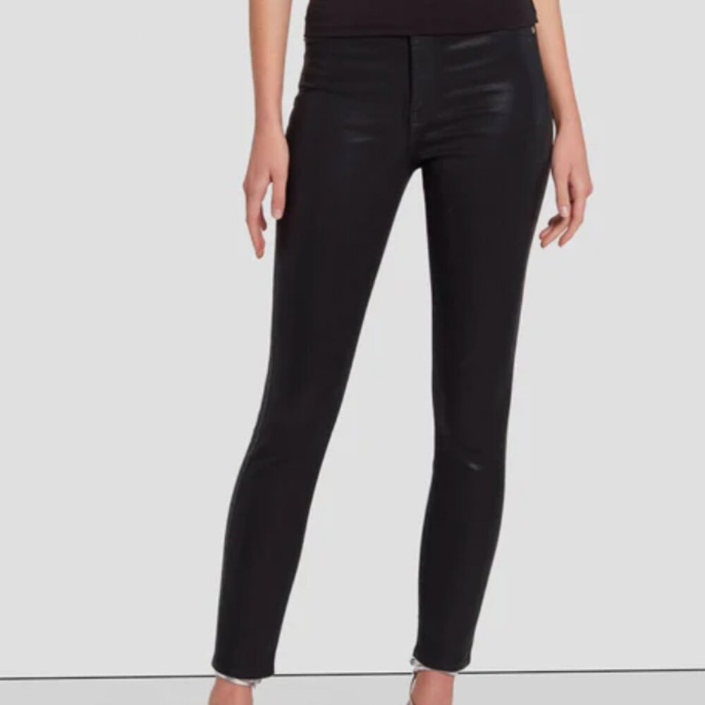7 for all mankind B(AIR) HIGH WAIST ANKLE SKINNY IN COATED BLACK